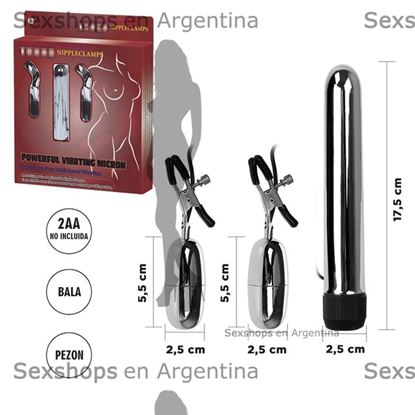 Kit vibrador rigido y prensas de pezones con bala vibradora